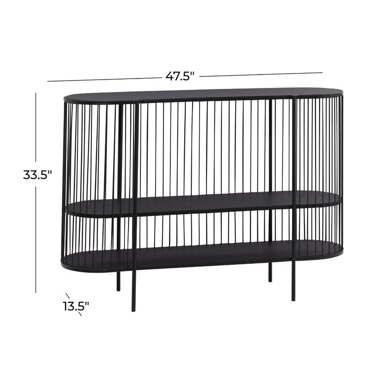 Sobro Black Metal Narrow Birdcage Style 2 Shelf Console Table 48" x 14" x 34"