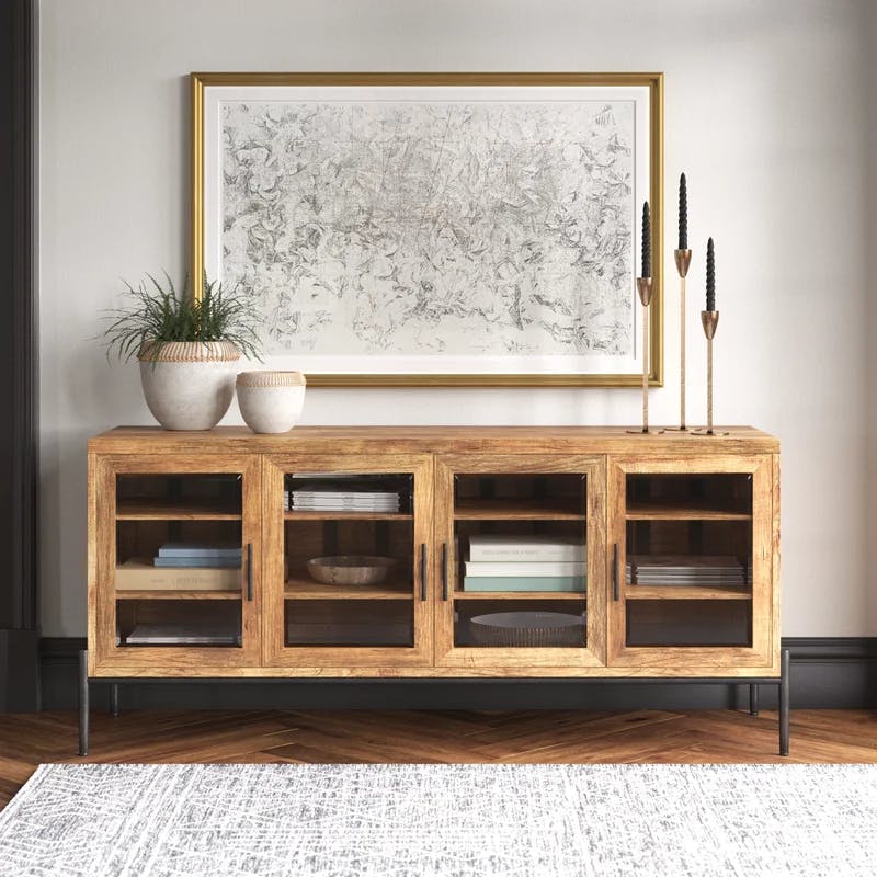 Bedford Transitional Brown Mango Solid Entertainment Console with Glass Doors