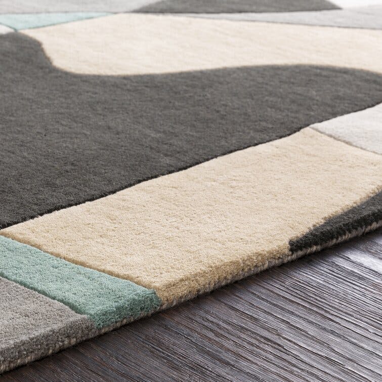 Mcquaid Handmade Wool Gray/Khaki/Teal Rug