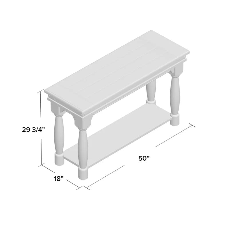 Farmhouse White 50" Rectangular Sofa Table with Storage Shelf