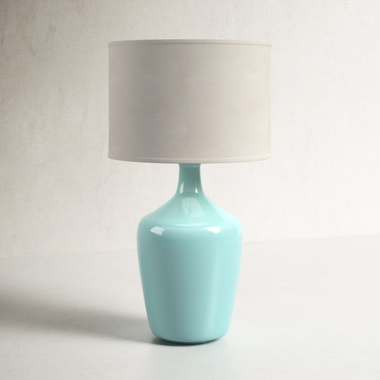 Calline Blue Blown Glass Jar Table Lamp with Drum Shade