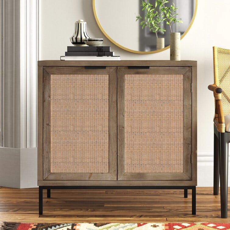 Reed Washed Wood and Black Metal 2 Door Accent Cabinet