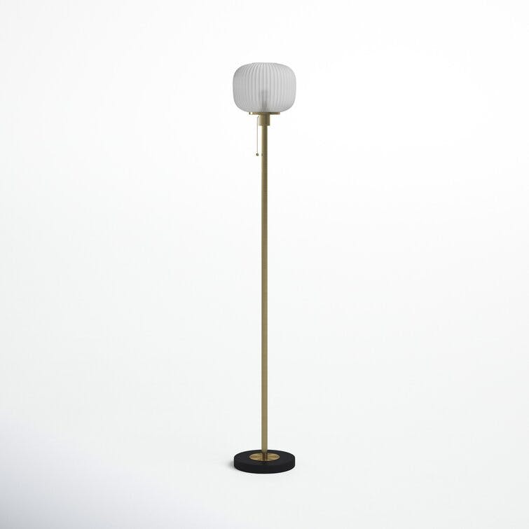 Nausica Ribbed Glass Floor Lamp, Antique Brass