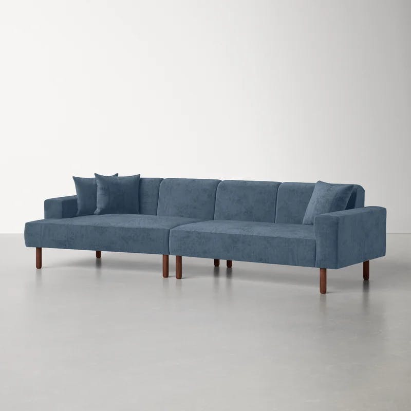 Tobagon Steel Blue Corduroy 121" Modular Conversation Sofa