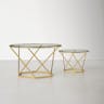 Walker Edison Modern Contemporary Gold Accent Round Living Room Glass Coffee Table, Set of 2
