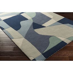 Mcquaid Handmade Wool Teal/Navy/Beige Rug