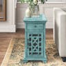 Elegant Chairside Table with Charging Station, Antique Teal