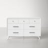 Alpine Furniture Flynn Mid Century Modern Wood 7 Drawer Dresser in White