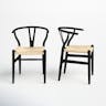Peyton Coastal Black Wood Frame Beige Woven Rush Wishbone Side Chair - Set of 2