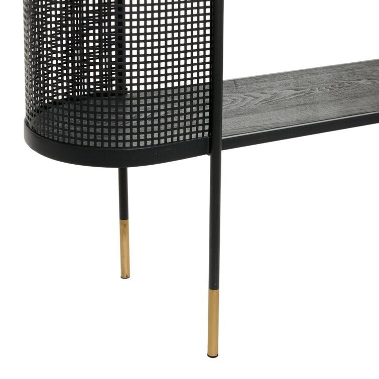 Linden Black Metal Mesh Side Panel 1 Shelf Console Table with Open Center Storage