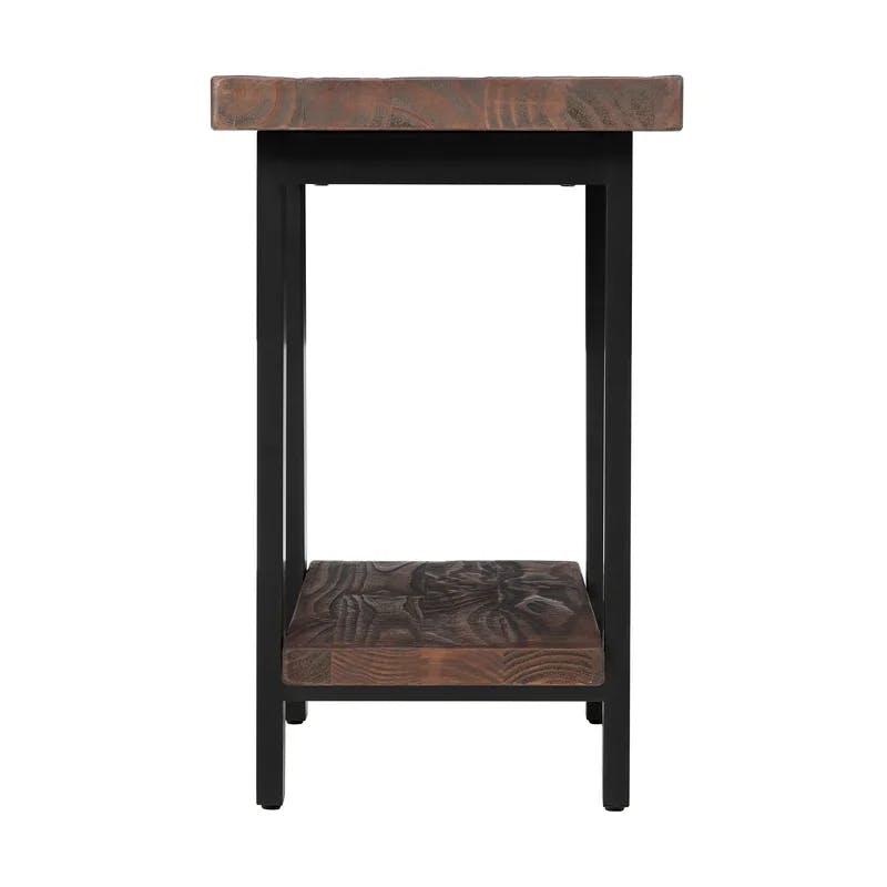 Pomona Rustic Natural Solid Pine and Metal 2-Tier End Table