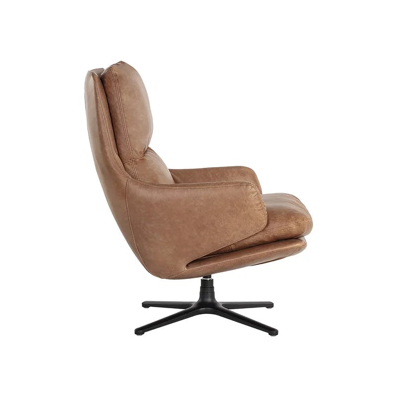 Cardona Transitional Black and Brown Leather Swivel Lounge Chair