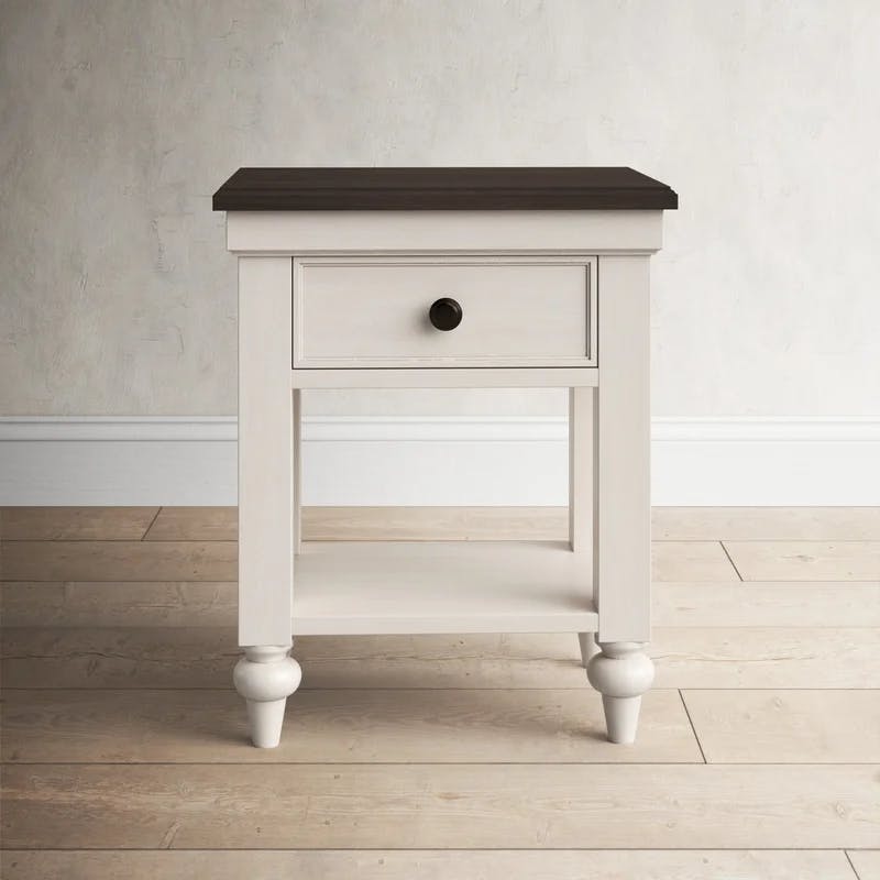 Transitional White and Brown 22" Nightstand with USB and LED Light