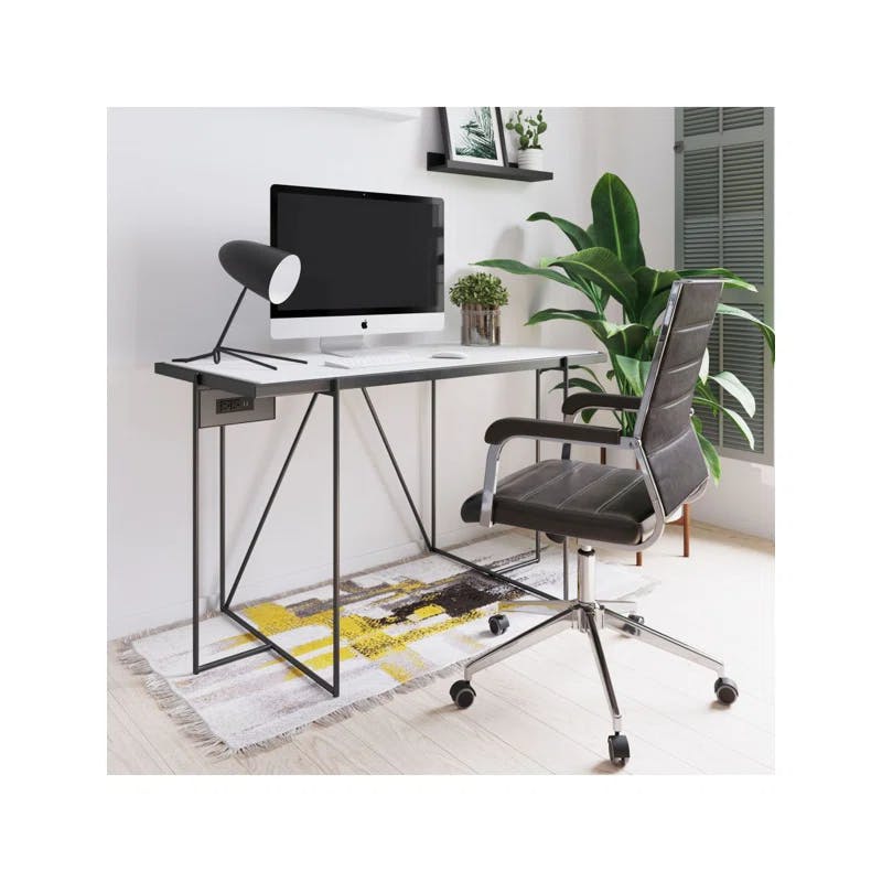 Winslett 49" Contemporary Home Office Desk with Power Outlets - Black & White