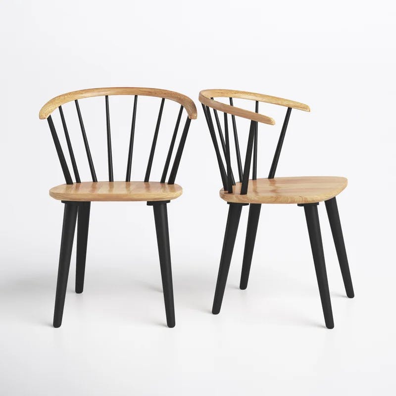 Blanchard Black and Natural Wood Curved Spindle Side Chair - Set of 2