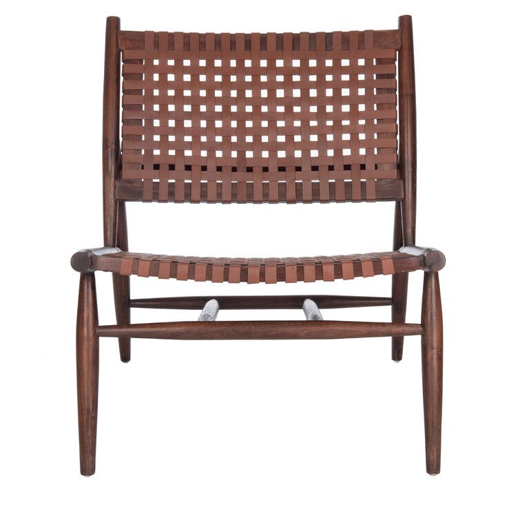 Soleil Leather Woven Accent Chair Brown Leather/Brown - Safavieh