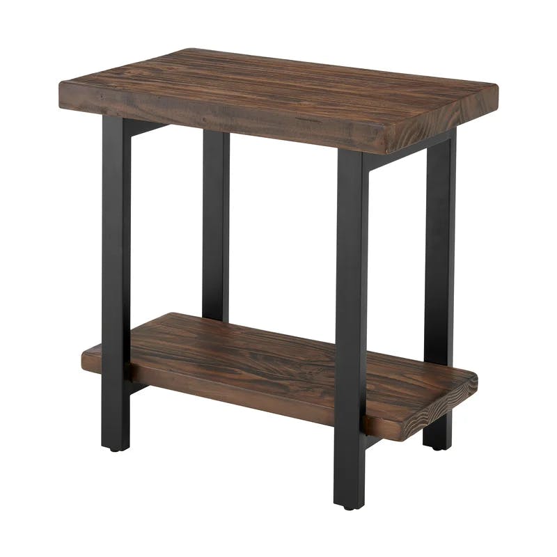 Pomona Rustic Natural Solid Pine and Metal 2-Tier End Table