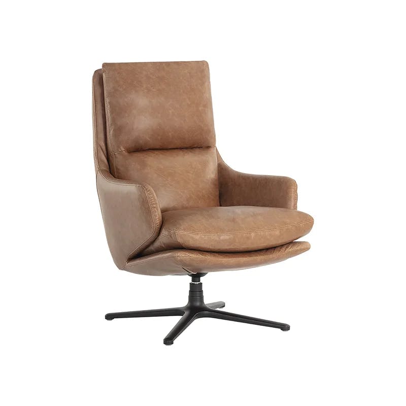 Cardona Transitional Black and Brown Leather Swivel Lounge Chair