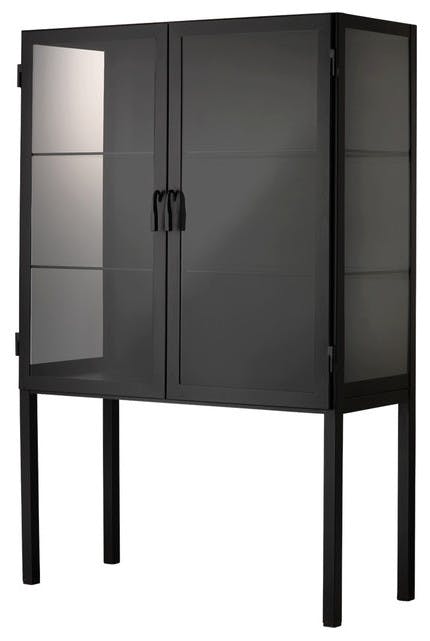 Chauncey Black Iron Wide Curio Bar Cabinet with Glass Doors