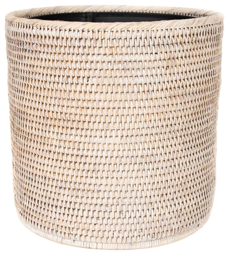 Tava Handwoven White Wash Rattan Round Waste Basket