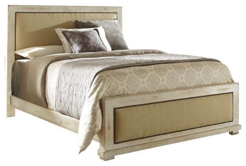 Wolferstorn Queen Distressed White Upholstered Bed