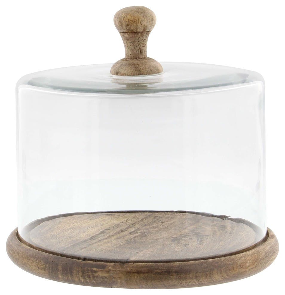 Deluna 8"W x 6"H Brown Glass Cake Stand with Wooden Finial