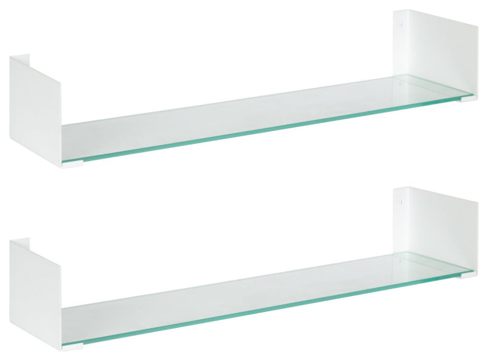 Kate and Laurel Rodi Modern Glass and Metal Shelf Set, Set of 2, White, Floating Book Shelves for Wall