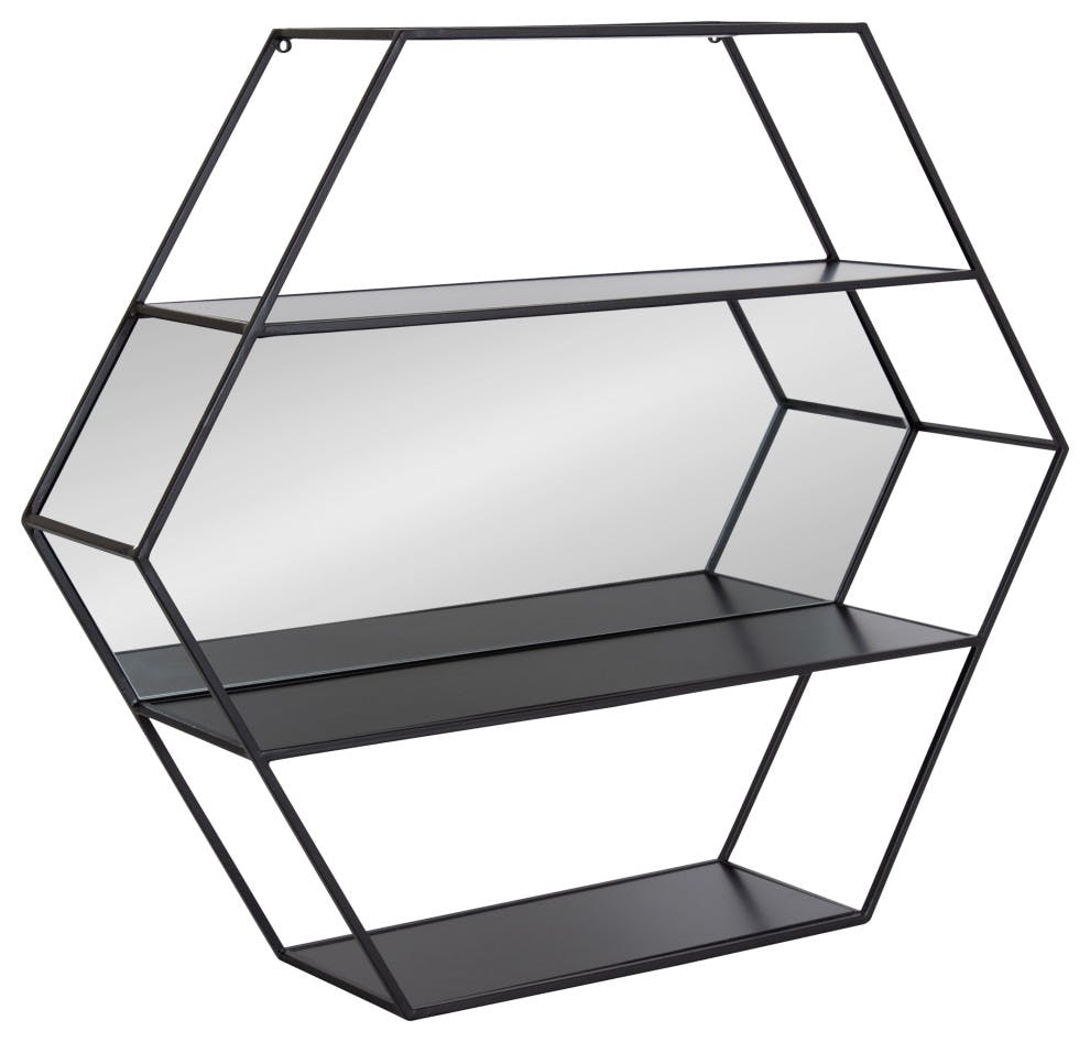 Dyron 28"x24" Black Hexagon Mirror with Shelf