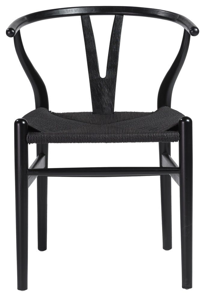 Cylia Black Wood Frame Woven Rush Dining Chair (Set of 2)