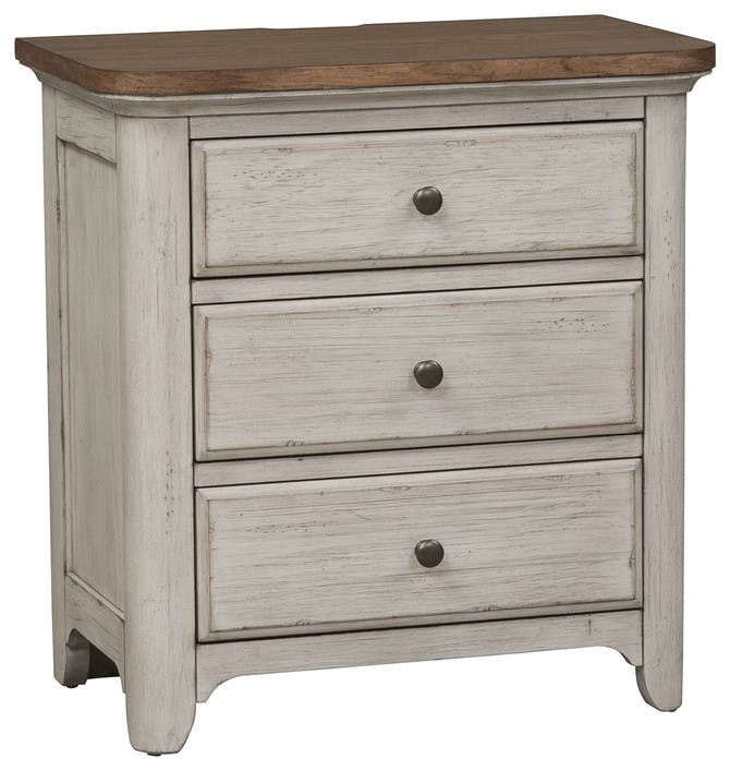 Farmhouse Reimagined White 3 Drawer Nightstand with Charging Station