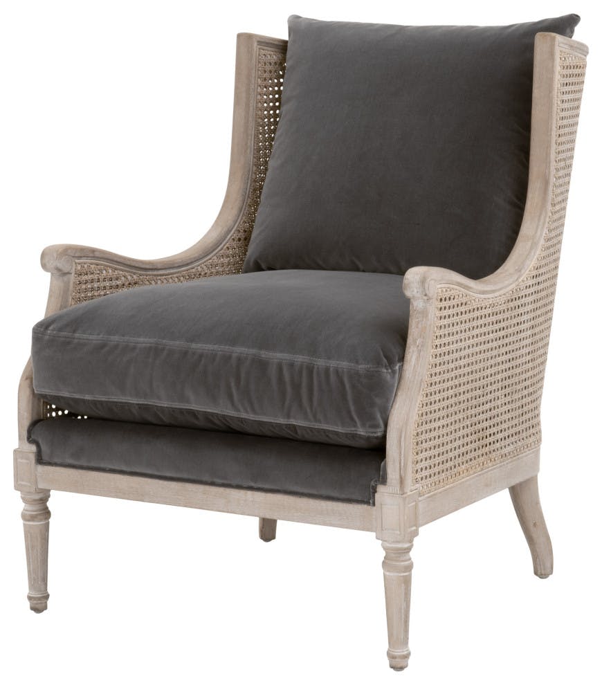 Oxford Dark Gray Velvet Cane Birch Wood Accent Chair