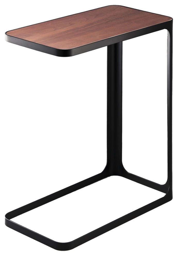Frame Small Black Metal and Wood C-Shaped Side Table