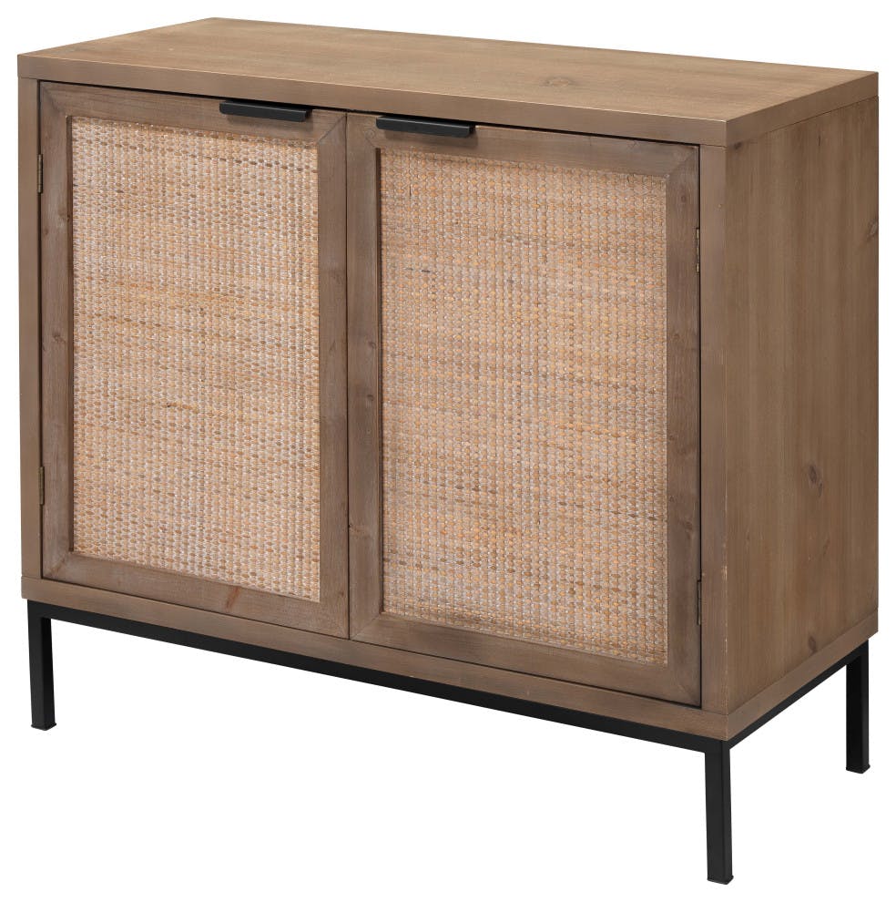Reed Washed Wood and Black Metal 2 Door Accent Cabinet
