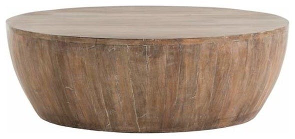 Jacob Small White Washed Wood Round Drum Coffee Table