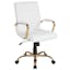 Ergonomic Mid-Back Swivel Executive Chair in White LeatherSoft with Gold Metal Frame