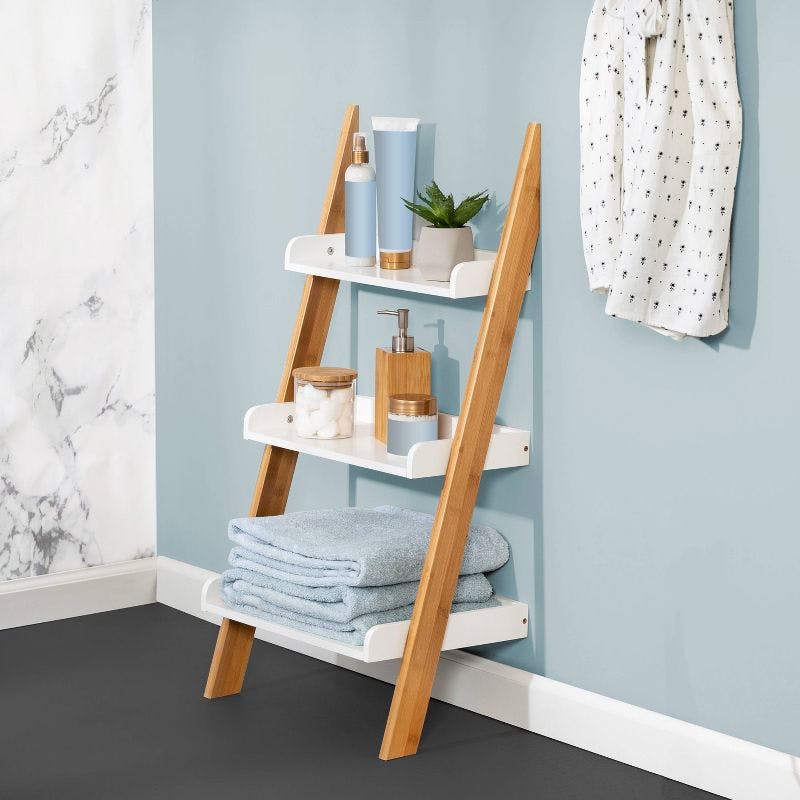 3-Tier White Leaning Ladder Shelf
