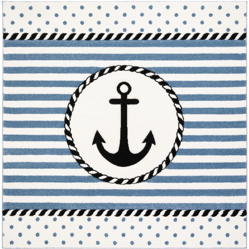 Playful Storybook 8' Square Ivory/Navy Synthetic Kids Rug