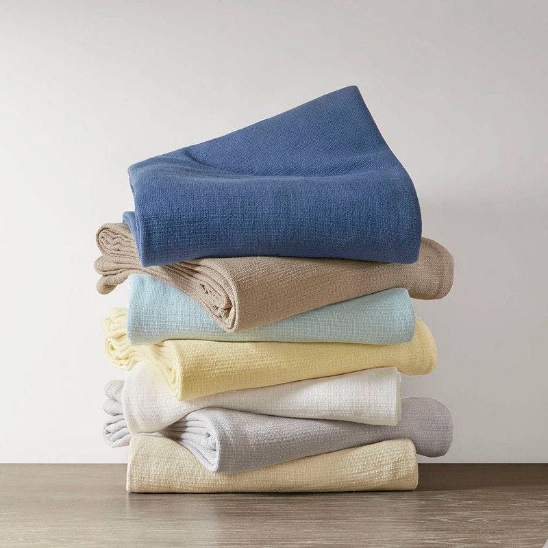 Freshspun Twin-Size Basketweave Lightweight Cotton Blanket in Grey