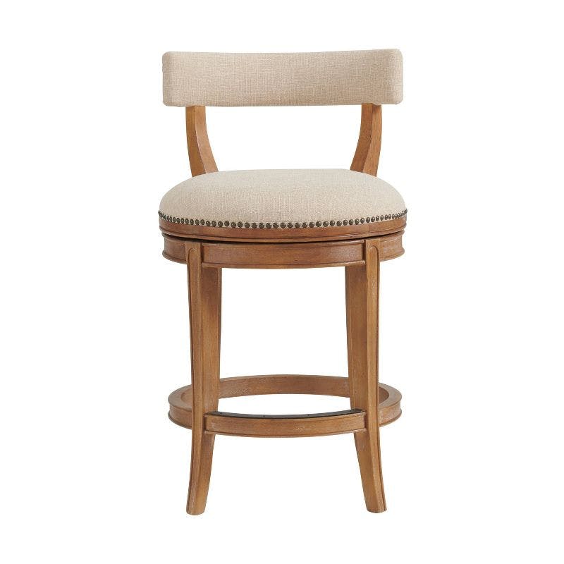 Weathered Brown and Beige Leather Swivel Counter Stool