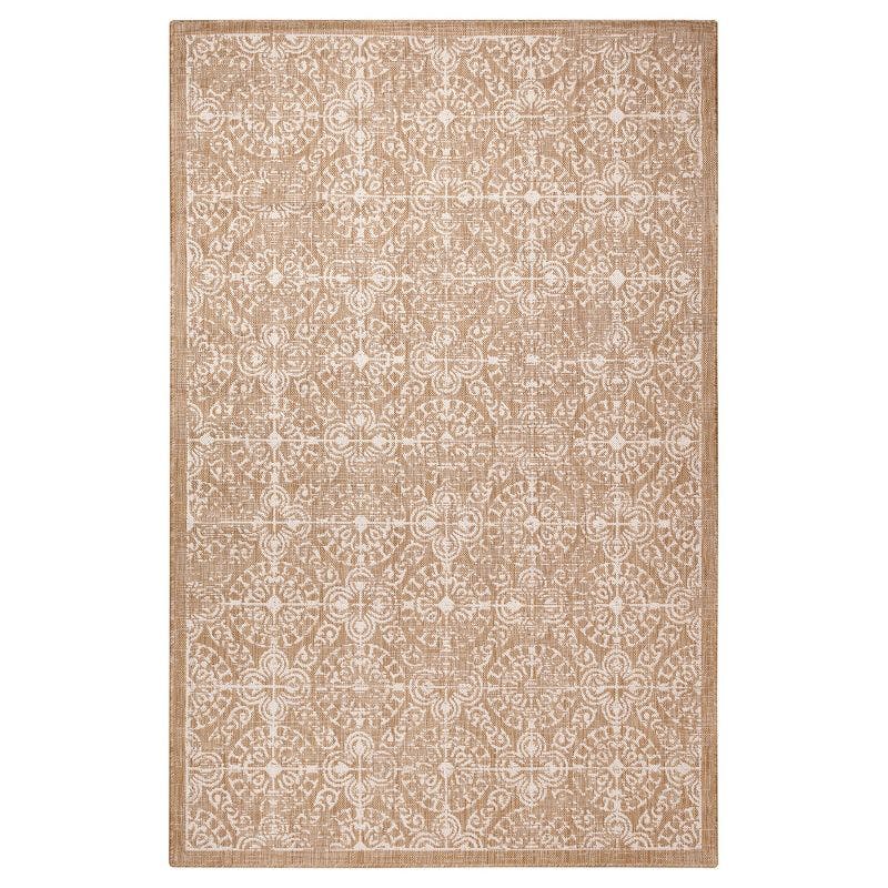 Antique Tile Sand Square Synthetic Area Rug - Stain-resistant and Flat Woven