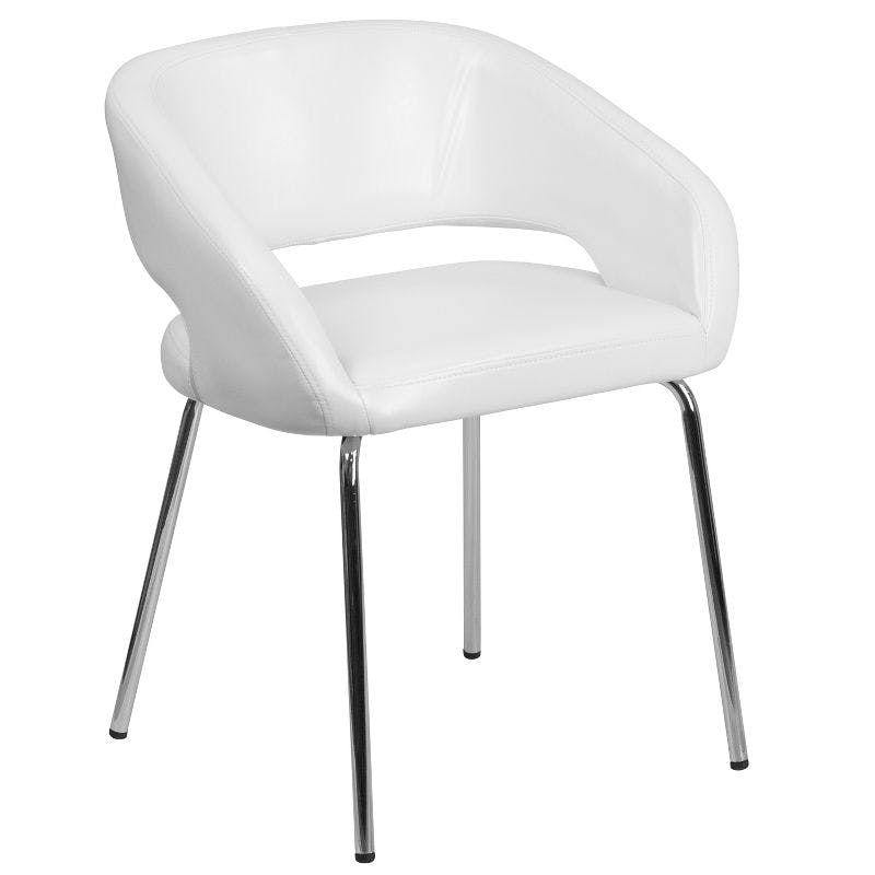 Fusion White LeatherSoft Chrome-Legged Side Reception Chair