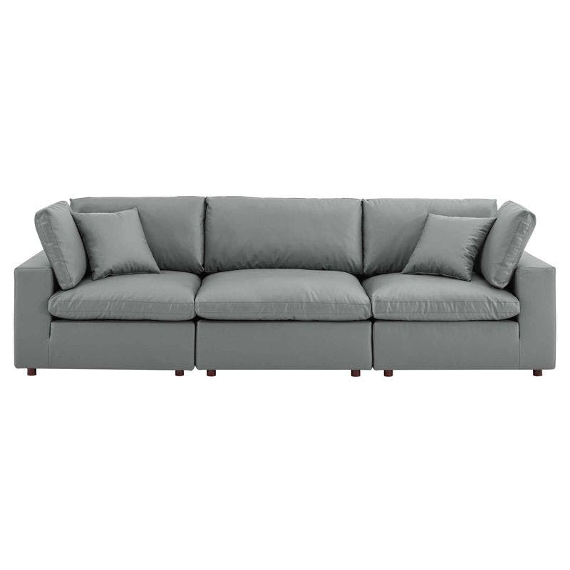 Luxurious Gray Vegan Leather 3-Piece Sofa with Down Fill Cushions