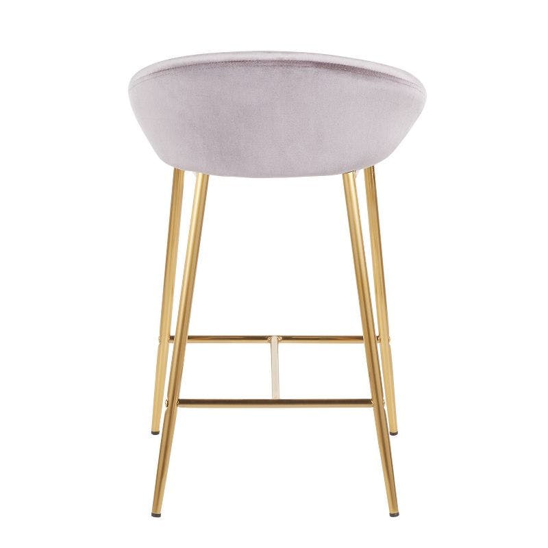 Set of 2 Glam Matisse 26" Silver Velvet Counter Stools with Gold Frame
