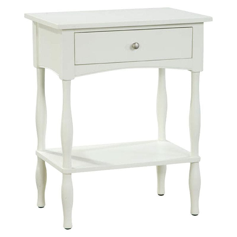 Cottage Ivory Wood End Table with Drawer and Shelf