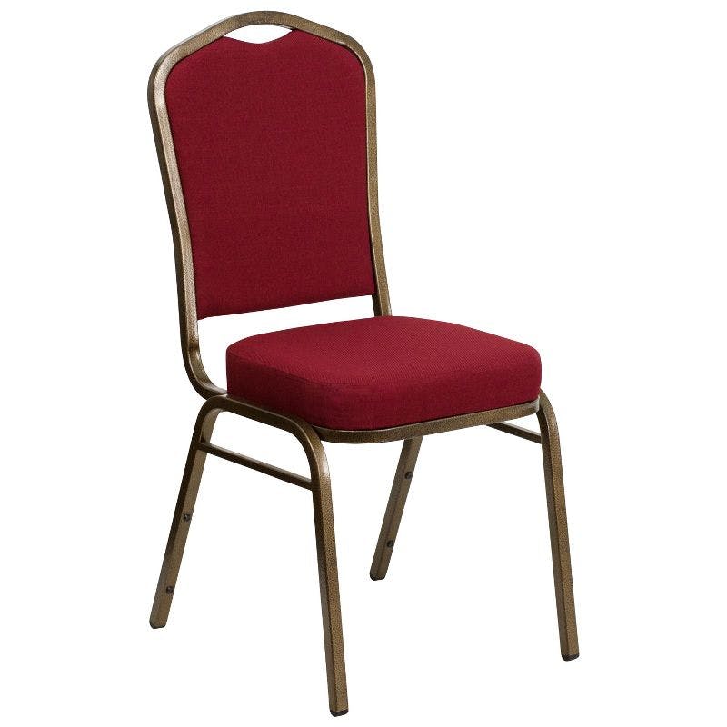Elegant Burgundy Fabric Banquet Chair with Gold Vein Steel Frame