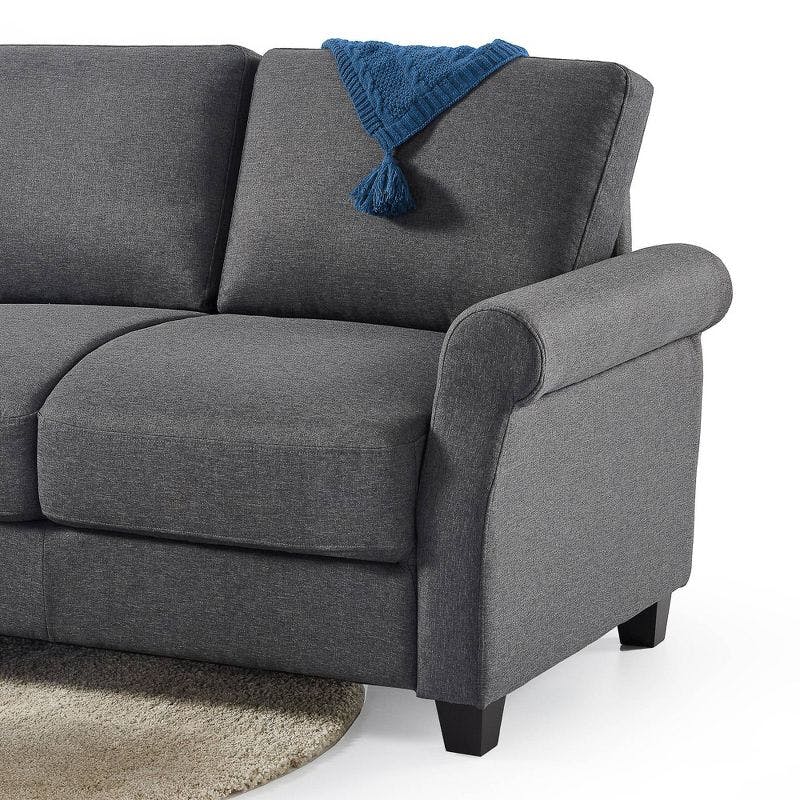 45.7" Dark Grey Fabric Loveseat with Round Arms and Metal Accents