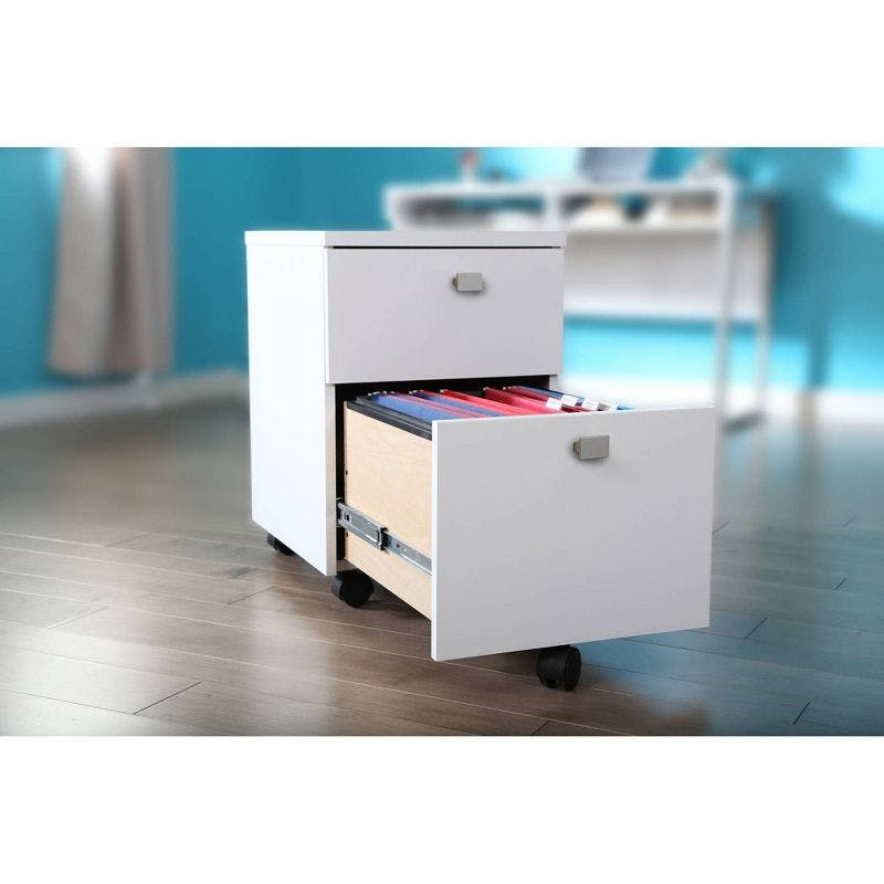 Elegant Interface Mobile Legal File Cabinet with 2 Drawers and Casters, Pure White