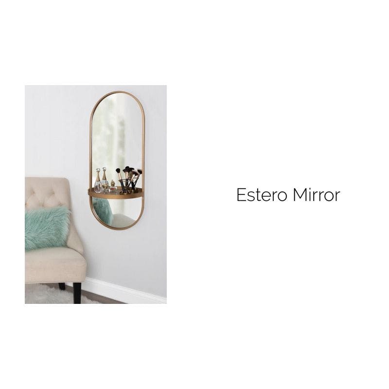 Estero 16" x 38" Black Metal Oval Wall Mirror with Shelf