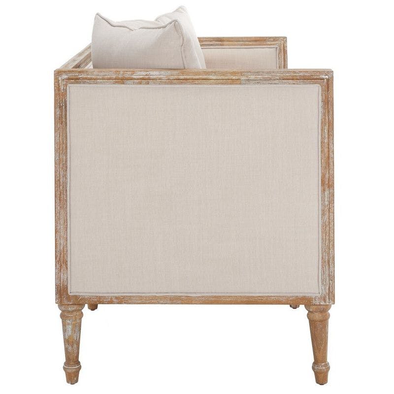 Elegant Beige Linen and Rustic Wood 53" Contemporary Settee