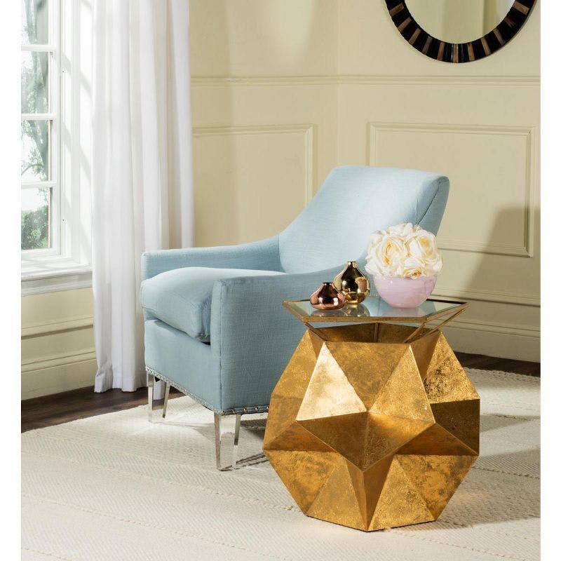 Iona Luxe Gold Metal & Glass Hexagonal Side Table